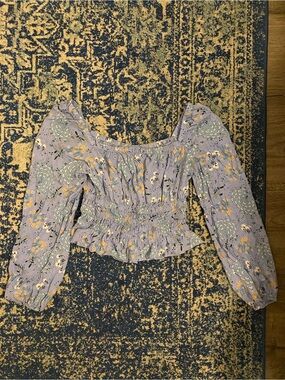 ASTR Blue Floral Smocked Off-Shoulder Blouse